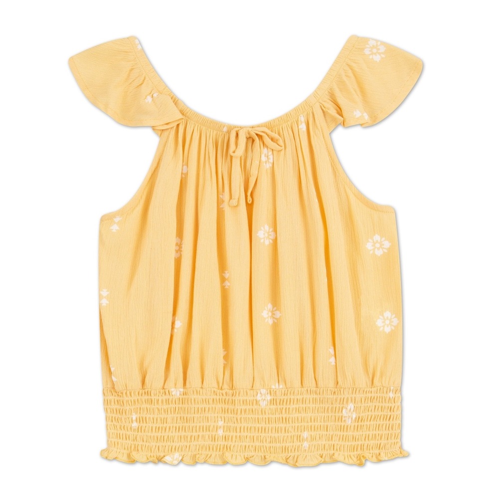 Speechless Big Girls Pull-Over Printed Peasant Sleeve Top - Yellow - Size L